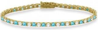 Allurez Alternating Diamond & Blue Topaz Eternity Tennis Bracelet 14K Yellow Gold (5.33ct)