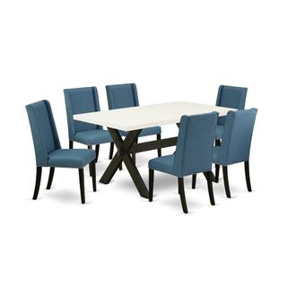 East West Furniture 7-Piece Awesome a Good Linen White Dining Table Top and 6 Attractive Linen Fabric Padded Parson Chairs