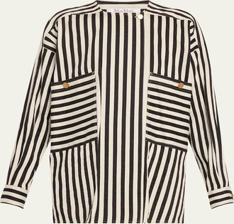 Max Mara Paio Stripe Long-Sleeve Silk Shirt Jacket