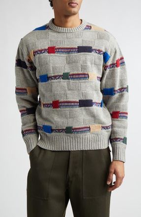 Beams Fair Isle Stripe Jacquard Wool Blend Sweater in Grey at Nordstrom, Size Medium