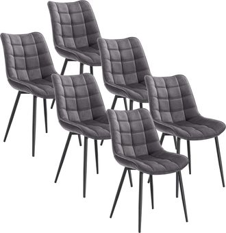 Woltu Pack De 6 Sillas De Comedor Asiento De Terciopelo Silla Dise&ntilde;o Silla Tapizada Estructura Met&aacute;lica Sill&oacute;n Con Respaldo Silla De Cocina Gris Oscuro - Wo