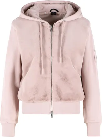 Moose Knuckles Plush Pink Cotton Sweatshirt with Drawstring Hood and Bunny Application