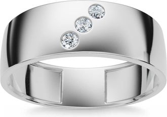 Pompeii3 Mens Three Stone Diamond Ring 10k White Gold High Polished 7mm