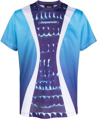 Dsquared2 graphic-print perforated T-shirt - men - Polyester - M - Blue