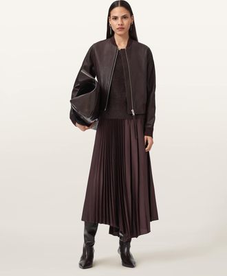 AllSaints Leather Orten Leather Bomber Jacket, Size: UK 16/US 12