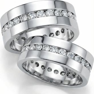 Pompeii3 3ct Matching Diamond Eternity Wedding Band Ring Set Size Selectable