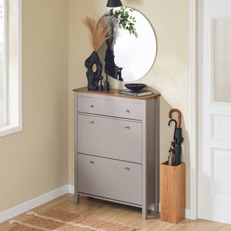 SoBuy Slim Shoe Cabinet - Flip-Door Storage - Nordic Design in Light Grey
