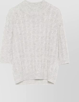 Brunello Cucinelli cable knit high neck jumper with sequin embellishments