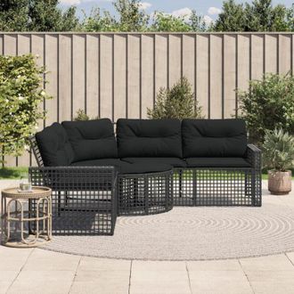vidaXL Vidaxl - Divano da Giardino a l con Cuscini e Pouf Nero in Polyrattan