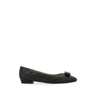 Ferragamo Schoenen, Dames, Zwart, 37 1/2 EU, Leer, Varina Ballet Flat