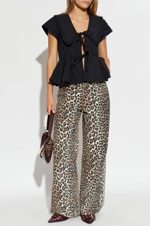 Ganni Top With Peplum, Womens, Black