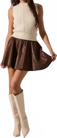 Astr Chelsey Flared Faux Leather Skirt In Brown