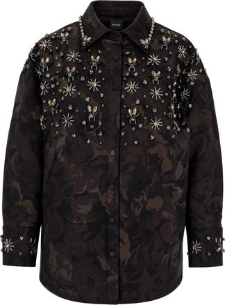 Pinko Long-Sleeved Oversized Jacquard Shirt with Pearl