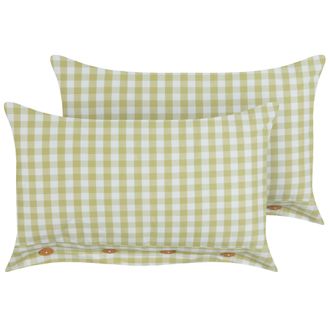 Beliani Beliani - Conjunto De 2 Cojines Decorativos Modernos Botones Estampado A Cuadros Verde Oliva Y Blanco 40 X 60 Cm Talya