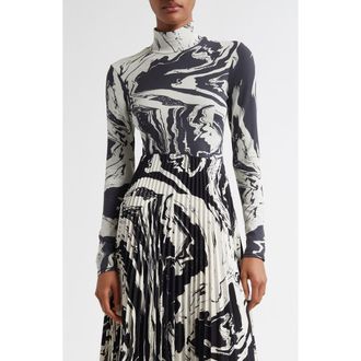 Marimekko Marras Marbleized Cotton Blend Turtleneck Top in Off White Black at Nordstrom Rack, Size X-Small