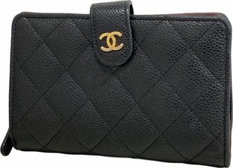 Chanel Black Grained Calfskin Wallet (Tri-Fold) (Pre-Owned)
