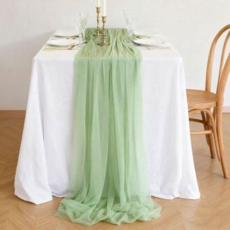 OEM Dos Caminos De Mesa De Gasa, Decoraci&oacute;n De Mesa Para Bodas Bohemias, 75x300cm - Verde Salvia