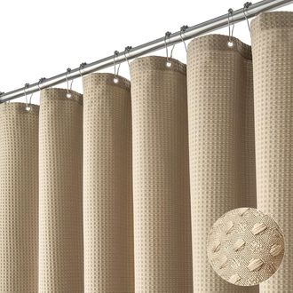 OEM Cortina De Ducha Resistente Con Textura De Tejido Gofrado Para Ba&ntilde;o, Cortina De Ducha Con Peso Y 12 Ganchos De Pl&aacute;stico, 180 X 200 Cm, Color Beige