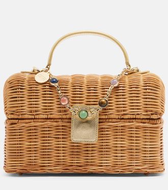 Judith Leiber Isla embellished wicker top-handle bag