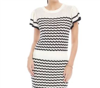 Fifteen Twenty Uma Stripe Pointelle Cotton Blend Sweater In Black & White