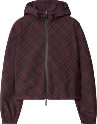 Burberry Cropped Reversible Check Hooded Jacket, Size Large