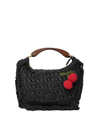 Twinset Croissant Bag In Crochet Raffia With Cherries