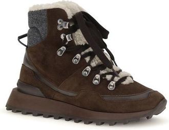 Brunello Cucinelli Shearling-Lined Suede Lace-Up Boots - Brown