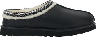 UGG Zwarte leren muilezels met reli&euml;flogo - Heren - Pantoffels - Zwart - 38 EU - Schoenen