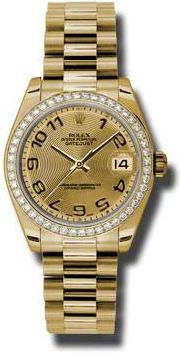 Rolex Lady-Datejust 31 Champagne Concentric Circle Dial 18K Yellow Gold President Automatic Ladies Watch 178288CCAP