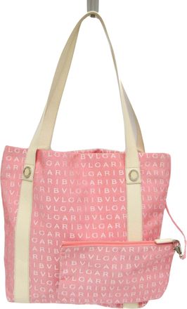 Bulgari Logo Mania Pink Canvas Tote Bag (Pre-Owned)