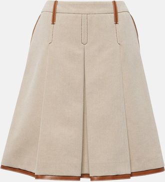 Miu Miu Leather-trimmed jacquard canvas midi skirt