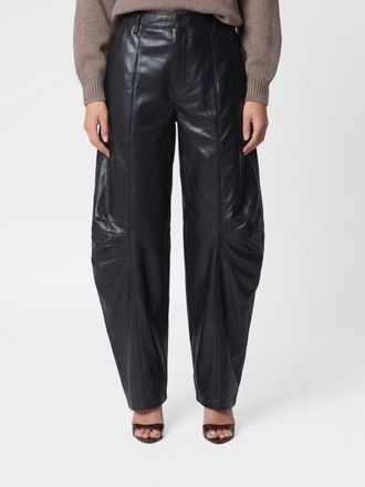 Rotate High-Waisted Baggy Wide-Leg Trousers in Smooth Lambskin Leather