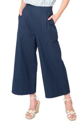 Gibsonlook Crop Wide Leg Linen Blend Pants in Dark Navy at Nordstrom, Size X-Small