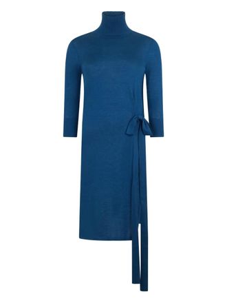 Malo tie-detail roll-neck midi dress - Blue