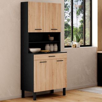 IDMarket Idmarket - Aparador De Cocina Cina 80 Cm Con 4 Puertas + Caj&oacute;n, Negro Y Efecto Haya