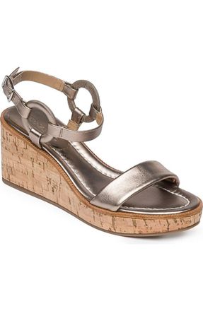 Bernardo Kennedy Sandals Womens Silver Metallic Leather Wedge Heel JOBB338