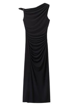 Mango Tory Ruched One-Shoulder Midi Dress in Black at Nordstrom, Size 10
