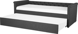Beliani Cama Nido Tapizada Gris Oscuro 80 X 200 Cm Con Somier Y Cabecero Acolchado Libourne