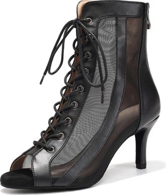 Generic Womens Latin Dance Shoes Womens Dance Heels Black with Mesh Peep Toe Ballroom Salsa Tango Performence Ankle Boots, 7 UK Comfortable Practice & Perform