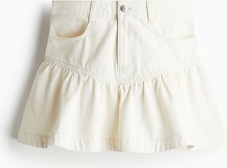 H&M Denimrock mit Peplum - Cremefarben