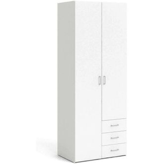 Dmora Armario De Dos Puertas Y Tres Cajones, Color Blanco, Medidas 77 X 200 X 49,5 Cm