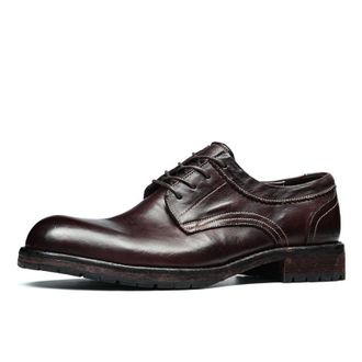 Generic Mens Low Block Heel Formal Shoes Round Toe Distressed Leather Oxfords Lace Up Business Dress Shoes,Brown1,4.5 UK