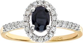 Jewelco London 9ct Gold Diamond Oval Sapphire Royal Oval Halo Cluster Ring - PR0AXL5647YSA