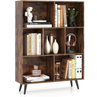 Costway 7-Cube Bookcase Mid Century Modern Storage Organizer-Brown