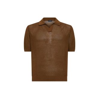 Tagliatore V-neck Knitwear, male, Brown, Size: 2XL Finlay Openwork Cotton Polo