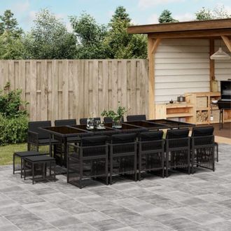 vidaXL Set Comedor De Jard&iacute;n Con Cojines 15 Pzas Rat&aacute;n Sint&eacute;tico Negro Vidaxl