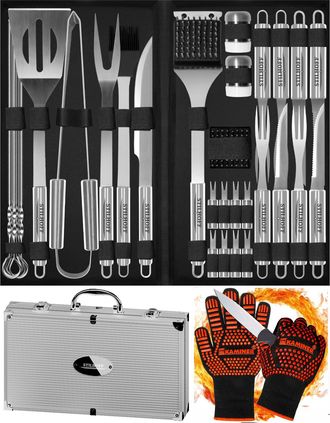 OEM Juego De Cubiertos Y Accesorios Para Parrilla Stilhoff Bbq Grill, 35 Piezas (33) + Estuche + Guantes