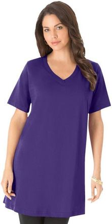 Roaman's Plus Size Ultimate Cotton V-Neck Short Sleeve Tunic in Midnight Violet at Nordstrom, Size Large