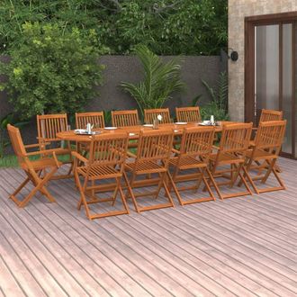 Berkfield Home 13 Piece Garden Dining Set 280x90x75 cm Solid Wood Acacia in Brown | Size: 280 x 90 x 75 cm
