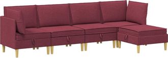 vidaXL Juego De Sof&aacute; Modular Con Almacenamiento 5 Uds. Rojo Vino Tela Vidaxl